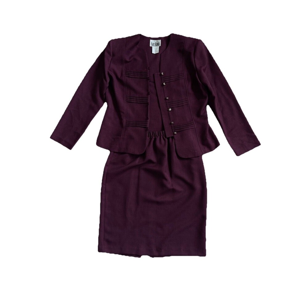 Kari’s Korner Karen Scott Vintage 2 Piece Skirt Suit Set Burgundy Size 10 Jacket